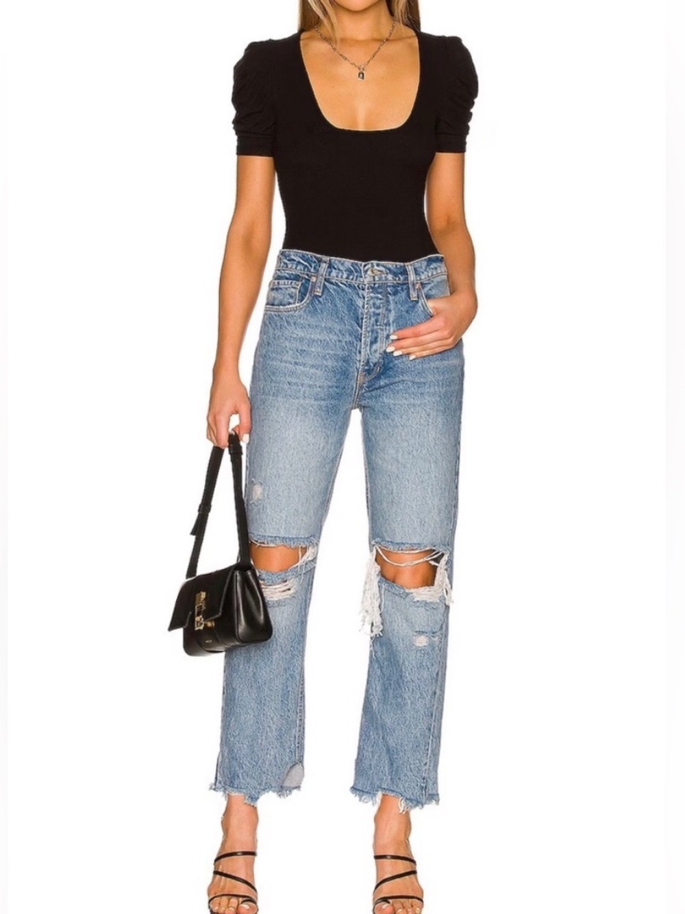Free People We The Free Tapered Baggy Boyfriend Jeans Mid Century Blue